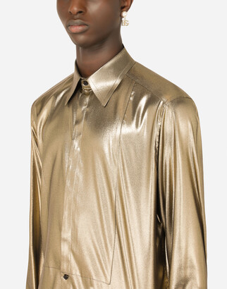 Dolce & Gabbana Laminated-fabric Gold-fit tuxedo shirt