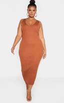 Thumbnail for your product : PrettyLittleThing Plus Rust Knitted V Neck Midaxi Dress