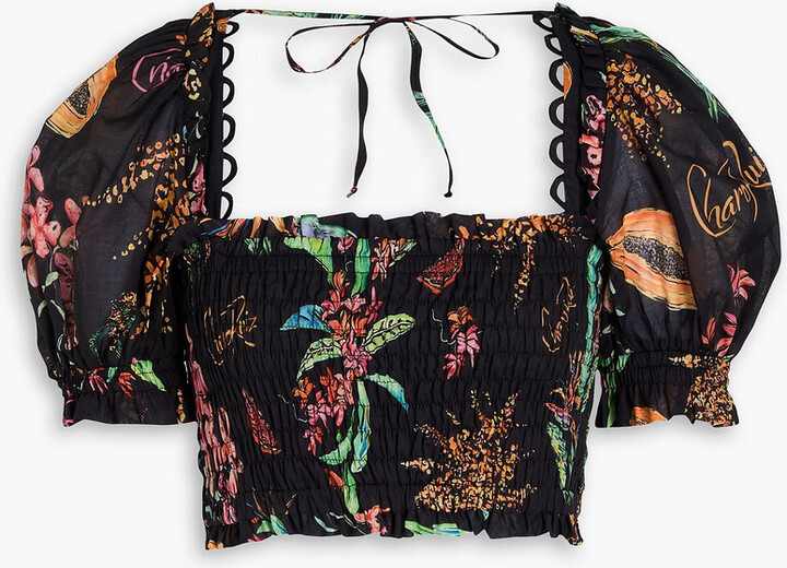 Charo Ruiz Ibiza Liro cropped printed cotton-blend voile top