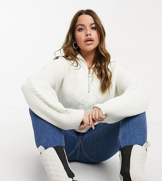 Fashion Union Plus jumper with half zip in cable knit