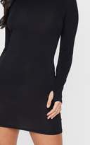 Thumbnail for your product : PrettyLittleThing Petite Black Jersey Thumb Hole Long Sleeve Dress