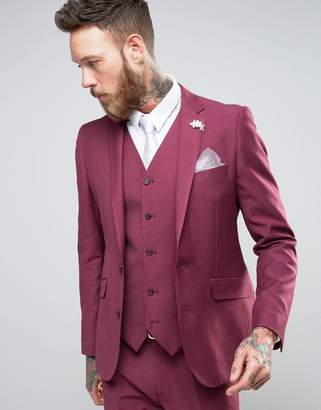 Devils Advocate Wedding Skinny Fit Burgundy Pink Suit Jacket With Flower Lapel