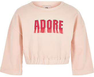 River Island Girls Pink 'adore' fringe sweatshirt
