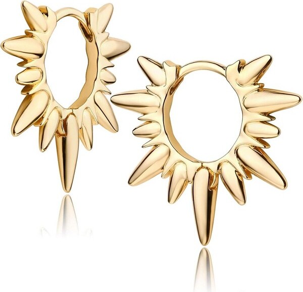 Summit Adventure GoldSpikeHuggieHoopEarrings14kGoldPlatedDaintyTurquoiseCZConeThornSpikeEarCuffforGiftGoldOneSize