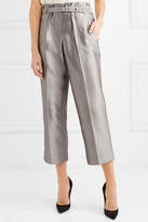 Thumbnail for your product : Giorgio Armani Cropped Metallic Silk-blend Straight-leg Pants - Gray