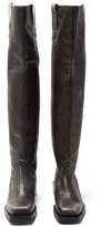 Thumbnail for your product : Ganni Square-toe Faded-leather Over-the-knee Boots - Black