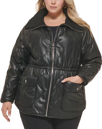 Kenneth Cole Women's Plus Size Quilted Faux-Leather Jacket