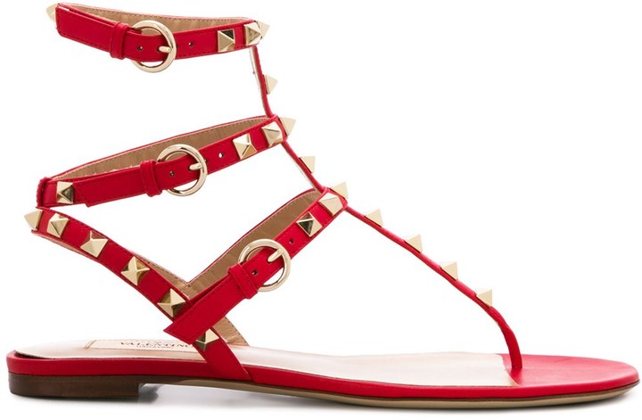 Red Flat Strappy Sandals | Shop the world's largest collection of fashion |  ShopStyle