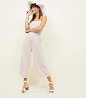 New Look Pale Pink Shirred Jersey Culotte Jumpsuit