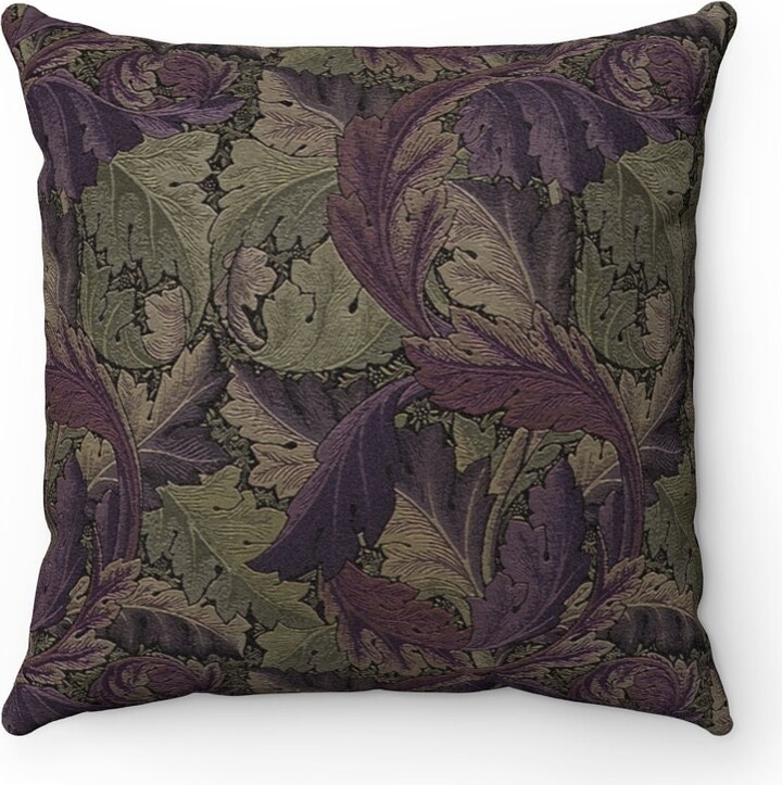 Leaf Pillow, William Morris Throw Faux Suede Purple Soft Jh Dearle, Home Decor, Accent Pillow