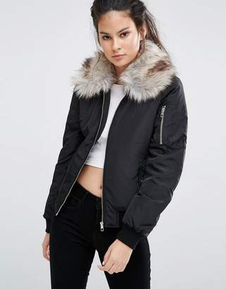 Only Bomber Jacket with Detachable Faux Fur Collar