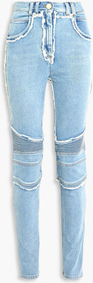 Frayed ribbed high-rise skinny jeans