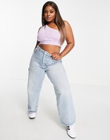 Thumbnail for your product : Love & Other Things Plus gym co-ord one shoulder cut out crop top in lilac