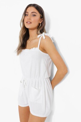 boohoo Toweling Strappy Tie Waist Playsuit