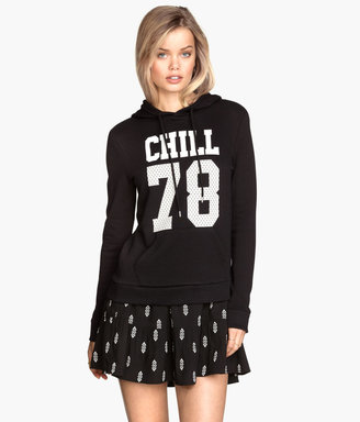 H&M Printed Hooded Sweatshirt - Black - Ladies