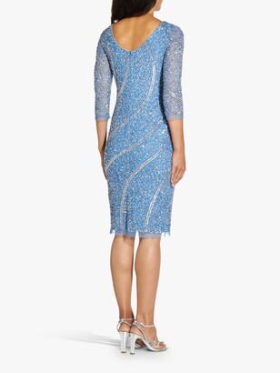 Adrianna Papell Long Sleeve Embellished Cocktail Knee Length Dress, Ocean Dream