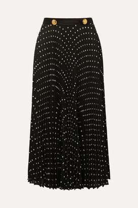 Prada Satin-trimmed Pleated Polka-dot Crepe Midi Skirt - Black
