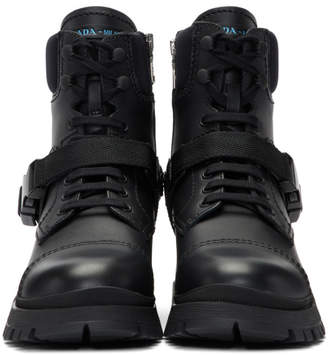 Prada Black Clip Detail Combat Boots