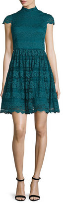 Alice + Olivia Maureen Lace Open-Back Party Dress, Turquoise
