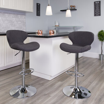 Orren Ellis Nuttall Contemporary Vinyl Adjustable Barstool with Curved Back & Chrome Base