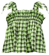 Thumbnail for your product : Ganni Ruffled Checked Seersucker Cropped Top - Womens - Black Green