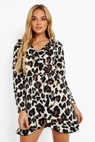 Thumbnail for your product : boohoo Woven Leopard Print Ruffle Tea Dress