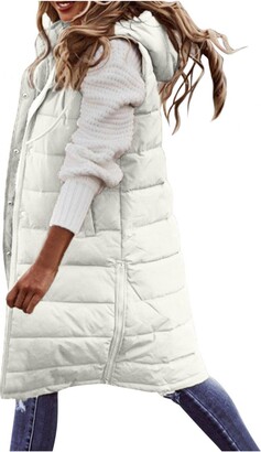 Chaoen Women's Long Hooded Gilets Plus Size Quilted Hooded Gilet Quilted Jacket Ladies Warmer 