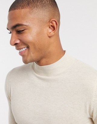 ASOS DESIGN muscle fit turtle neck jumper in oatmeal