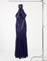 Thumbnail for your product : Goddiva cut-out shoulder high-neck embellished dress in navy