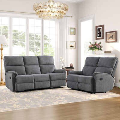 Niven 2-Piece Chenille Upholstered Reclining Set With 2-Person Manual Reclining Loveseat And 3-Person Manual Reclining Sofa