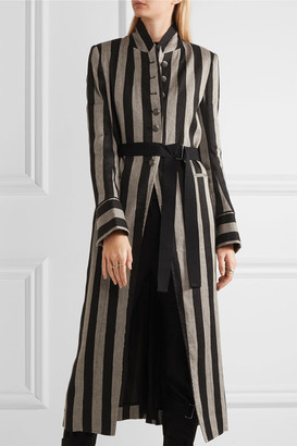 Ann Demeulemeester Striped Linen-blend Coat - Black