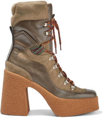 Stella McCartney Lace-up Faux Suede And Leather Platform Ankle Boots