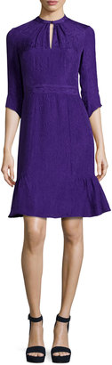 Nanette Lepore 3/4-Sleeve Silk Jacquard Cocktail Dress, Purple