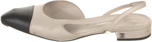 Chanel Leather Slingback Flats From the Fall/Winter 2020 Collection by Virginie Viard Black & Neutrals Interlocking CC Logo Semi-Pointed Toes with Grosgrain Trim Includes Box Designer