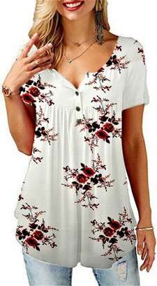 Summer Tops for Women Casual Short Sleeve Shirts Tops Button Up Tunic Floral Ruffle Blouse 