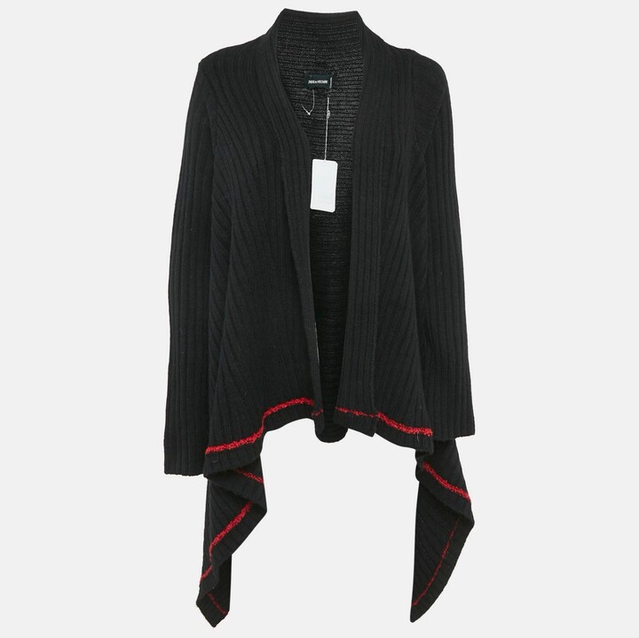 Pre-Owned Zadig & Voltaire Women's Black Rib Knit Open Front Cambi Cardigan One