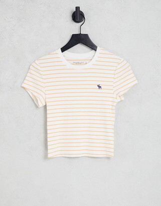 Abercrombie & Fitch crop logo baby T-shirt in yellow stripe