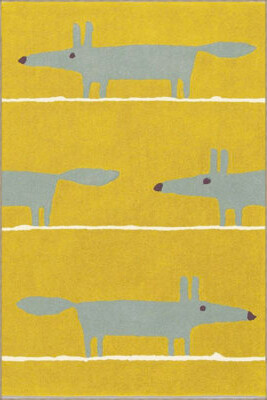 Corrigan Studio Yellow Tones Fox Patterned Woven Base Washable Rug