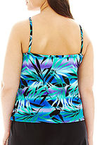 Thumbnail for your product : JCPenney Jamaica Bay Tropical Print Diagonal-Ruffle Tankini Swim Top - Plus