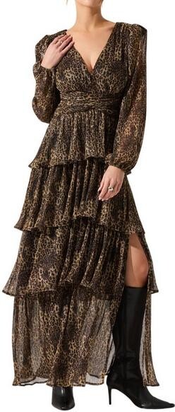 ASTR the Label Women's Anora Floral Tiered Maxi Dress XSmall Leopard Print