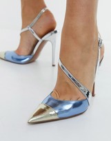 Thumbnail for your product : ASOS DESIGN Panni asymmetric pattern work high heels in metallic