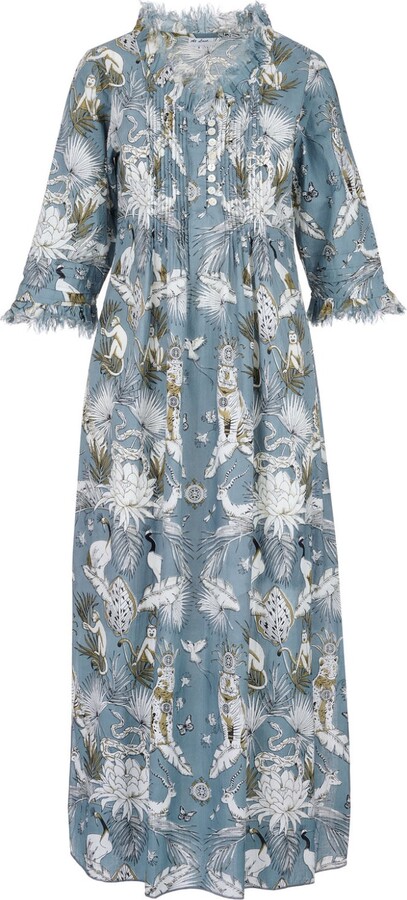 AtLAST Cotton Annabel Maxi Dress In Grey Tropical