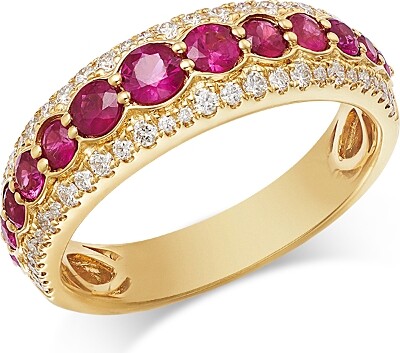 Bloomingdale's Fine Collection Ruby & Diamond Three Row Band in 14K Yellow Gold