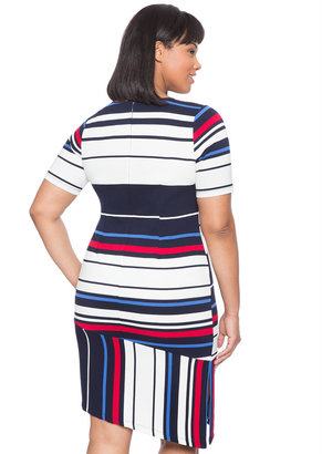 ELOQUII Plus Size Opposing Striped Hem Dress