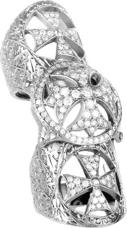 Loree Rodkin Loree Rodin 18 Karat White Gold Maltese Armor Cross Diamond Rin