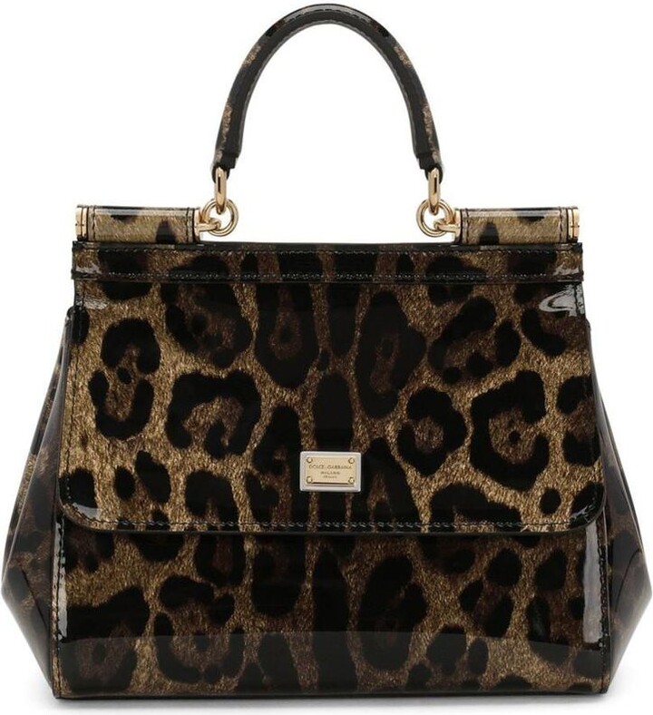 Dolce & Gabbana Small Sicily bag in leopard-print polished calfskin -  ShopStyle