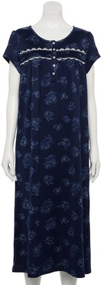 NWT S Small Croft & Barrow Cotton Blend Knit L/S Nightgown Navy Floral 