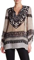 Thumbnail for your product : Hale Bob Long Sleeve Embellished Print Silk Tunic