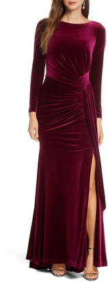 vince camuto long sleeve velvet gown