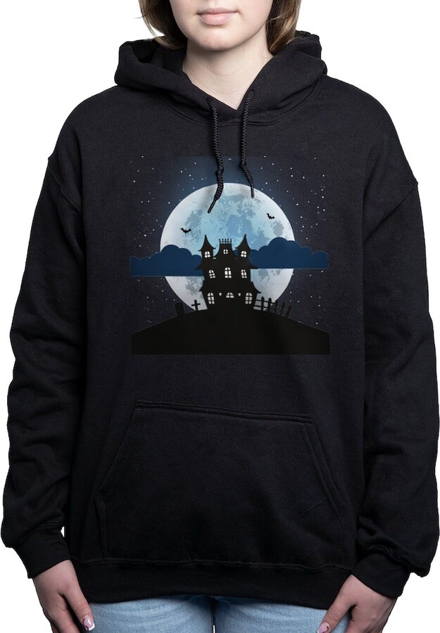 CafePress Haunted House With Glowing Full Moon Sweatshirt Women's Dark Pullover Hoodie Sweatshirt Black